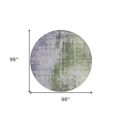 5' X 8' Olive Green And Purple Abstract Washable Indoor Outdoor Area Rug