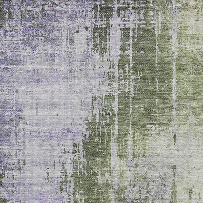 5' X 8' Olive Green And Purple Abstract Washable Indoor Outdoor Area Rug