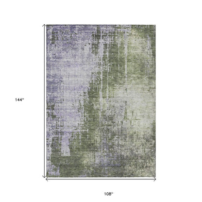 5' X 8' Olive Green And Purple Abstract Washable Indoor Outdoor Area Rug
