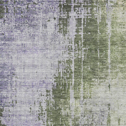 5' X 8' Olive Green And Purple Abstract Washable Indoor Outdoor Area Rug