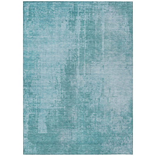 3' X 5' Aqua Teal Blue And Gray Abstract Washable Indoor Outdoor Area Rug