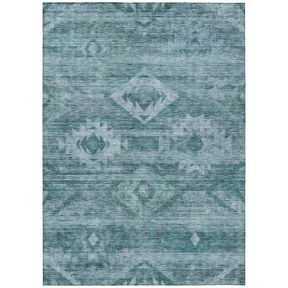 3' X 5' Teal Blue And Aqua Southwestern Washable Indoor Outdoor Area Rug