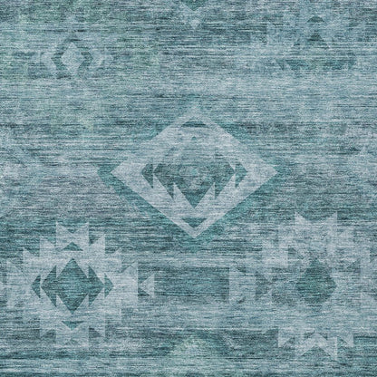 3' X 5' Teal Blue And Aqua Southwestern Washable Indoor Outdoor Area Rug