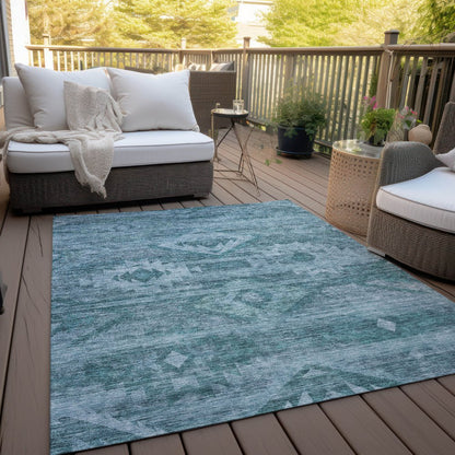 3' X 5' Teal Blue And Aqua Southwestern Washable Indoor Outdoor Area Rug