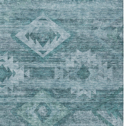 3' X 5' Teal Blue And Aqua Southwestern Washable Indoor Outdoor Area Rug