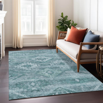 3' X 5' Teal Blue And Aqua Southwestern Washable Indoor Outdoor Area Rug