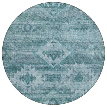 3' X 5' Teal Blue And Aqua Southwestern Washable Indoor Outdoor Area Rug