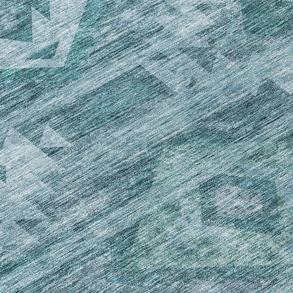 3' X 5' Teal Blue And Aqua Southwestern Washable Indoor Outdoor Area Rug