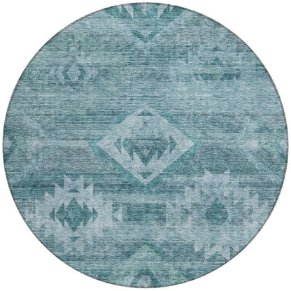 3' X 5' Teal Blue And Aqua Southwestern Washable Indoor Outdoor Area Rug