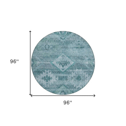 3' X 5' Teal Blue And Aqua Southwestern Washable Indoor Outdoor Area Rug