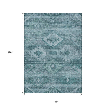 3' X 5' Teal Blue And Aqua Southwestern Washable Indoor Outdoor Area Rug