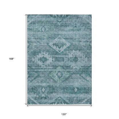 3' X 5' Teal Blue And Aqua Southwestern Washable Indoor Outdoor Area Rug