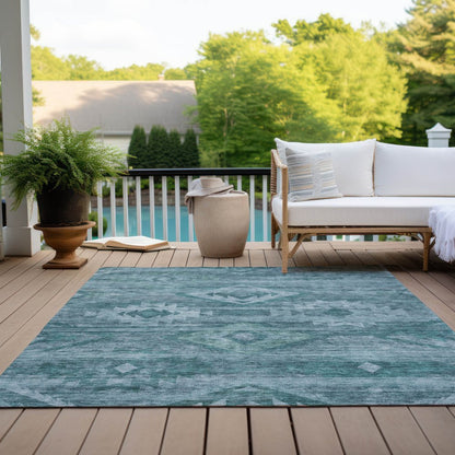 3' X 5' Teal Blue And Aqua Southwestern Washable Indoor Outdoor Area Rug