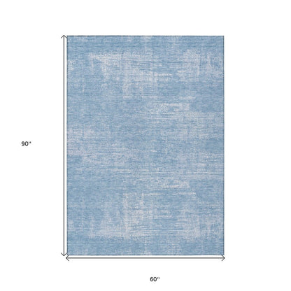 3' X 5' Navy Blue And Sky Blue Abstract Washable Indoor Outdoor Area Rug