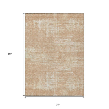 3' X 5' Coral And Salmon Abstract Washable Indoor Outdoor Area Rug