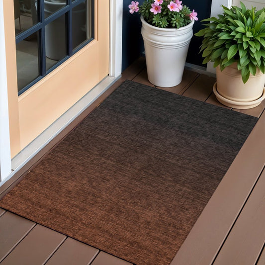 3' X 5' Orange And Charcoal Abstract Washable Indoor Outdoor Area Rug