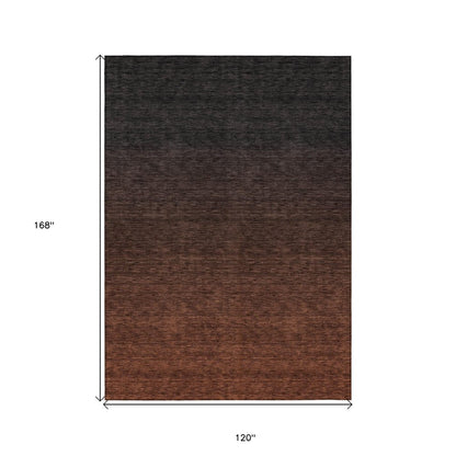 3' X 5' Orange And Charcoal Abstract Washable Indoor Outdoor Area Rug