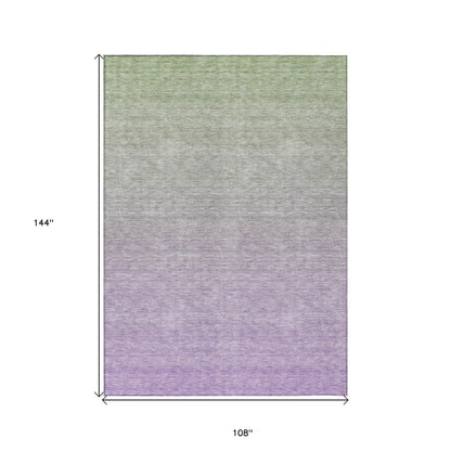 3' X 5' Artichoke Green And Lavender Ombre Washable Indoor Outdoor Area Rug
