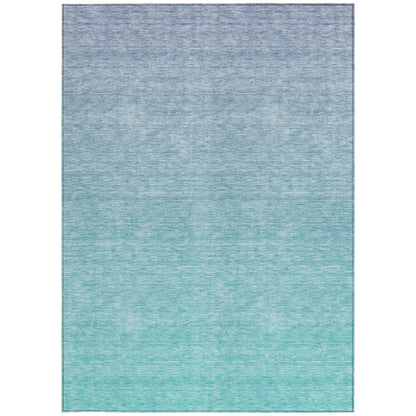 3' X 5' Sky Blue And Teal Blue Ombre Washable Indoor Outdoor Area Rug