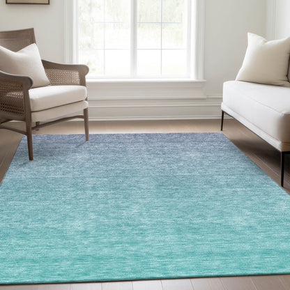 3' X 5' Sky Blue And Teal Blue Ombre Washable Indoor Outdoor Area Rug