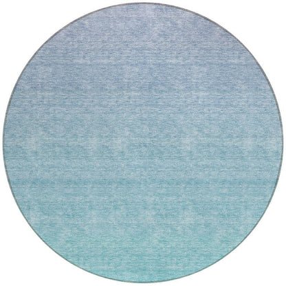 3' X 5' Sky Blue And Teal Blue Ombre Washable Indoor Outdoor Area Rug