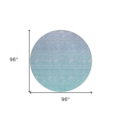 3' X 5' Sky Blue And Teal Blue Ombre Washable Indoor Outdoor Area Rug
