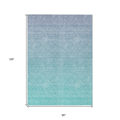 3' X 5' Sky Blue And Teal Blue Ombre Washable Indoor Outdoor Area Rug