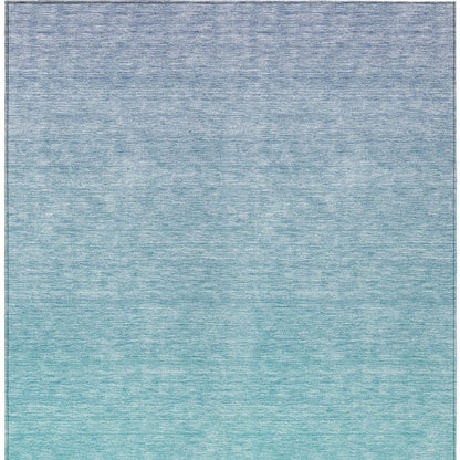 3' X 5' Sky Blue And Teal Blue Ombre Washable Indoor Outdoor Area Rug