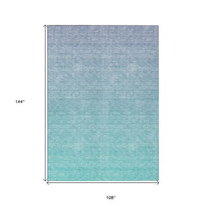 3' X 5' Sky Blue And Teal Blue Ombre Washable Indoor Outdoor Area Rug