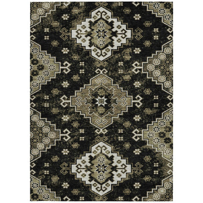 3' X 5' Black Ivory And Taupe Medallion Washable Indoor Outdoor Area Rug