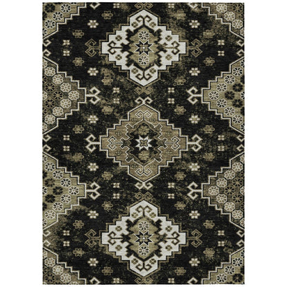 3' X 5' Black Ivory And Taupe Medallion Washable Indoor Outdoor Area Rug