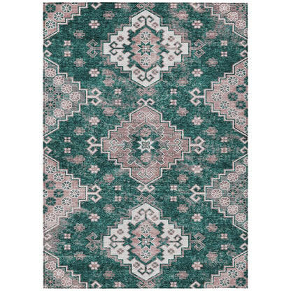 3' X 5' Emerald Brown And Ivory Medallion Washable Indoor Outdoor Area Rug