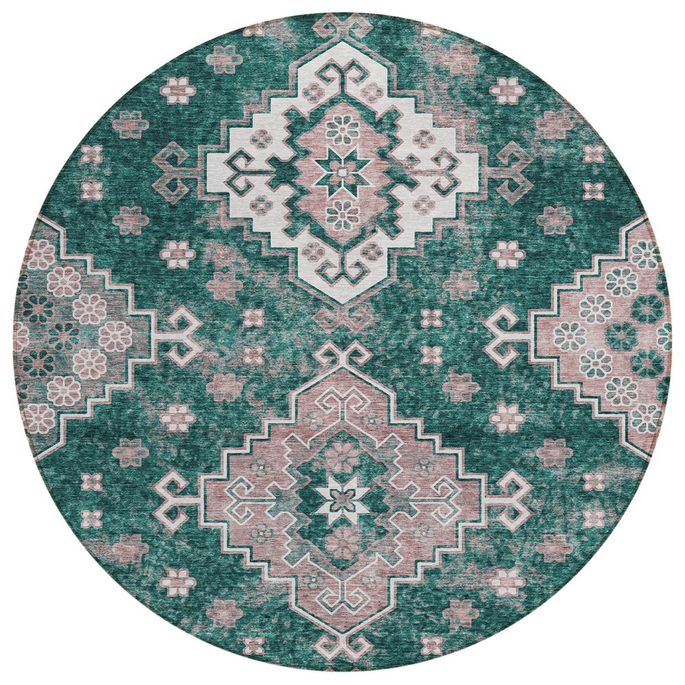 3' X 5' Emerald Brown And Ivory Medallion Washable Indoor Outdoor Area Rug