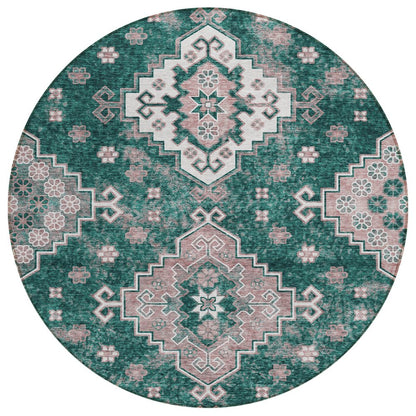 3' X 5' Emerald Brown And Ivory Medallion Washable Indoor Outdoor Area Rug