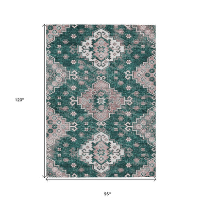 3' X 5' Emerald Brown And Ivory Medallion Washable Indoor Outdoor Area Rug