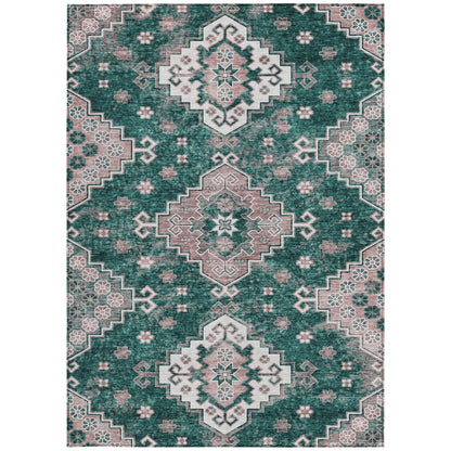 3' X 5' Emerald Brown And Ivory Medallion Washable Indoor Outdoor Area Rug