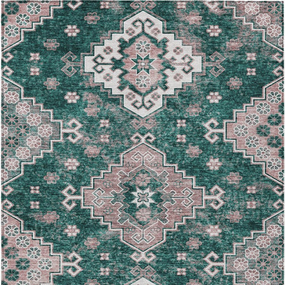3' X 5' Emerald Brown And Ivory Medallion Washable Indoor Outdoor Area Rug