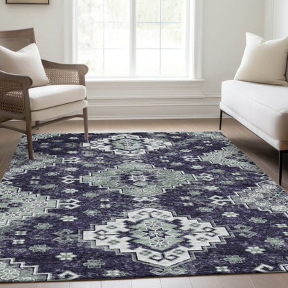 3' X 5' Purple Eggplant And Sage Medallion Washable Indoor Outdoor Area Rug