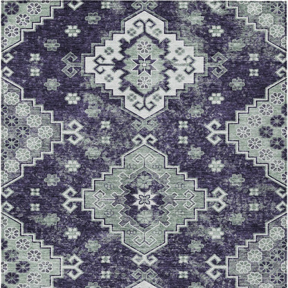 3' X 5' Purple Eggplant And Sage Medallion Washable Indoor Outdoor Area Rug