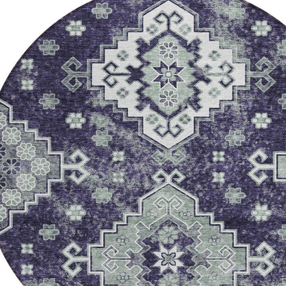3' X 5' Purple Eggplant And Sage Medallion Washable Indoor Outdoor Area Rug