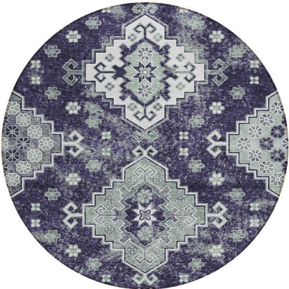 3' X 5' Purple Eggplant And Sage Medallion Washable Indoor Outdoor Area Rug