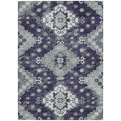3' X 5' Purple Eggplant And Sage Medallion Washable Indoor Outdoor Area Rug