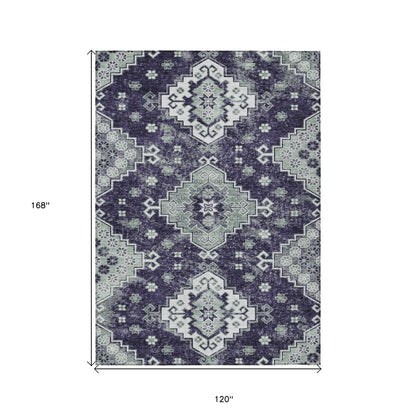3' X 5' Purple Eggplant And Sage Medallion Washable Indoor Outdoor Area Rug