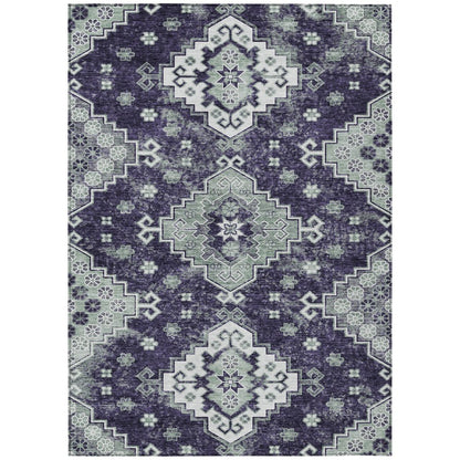 3' X 5' Purple Eggplant And Sage Medallion Washable Indoor Outdoor Area Rug