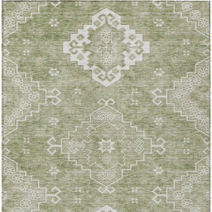 3' X 5' Artichoke Green Beige And Ivory Medallion Washable Indoor Outdoor Area Rug