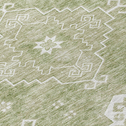 3' X 5' Artichoke Green Beige And Ivory Medallion Washable Indoor Outdoor Area Rug