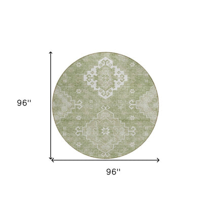 3' X 5' Artichoke Green Beige And Ivory Medallion Washable Indoor Outdoor Area Rug