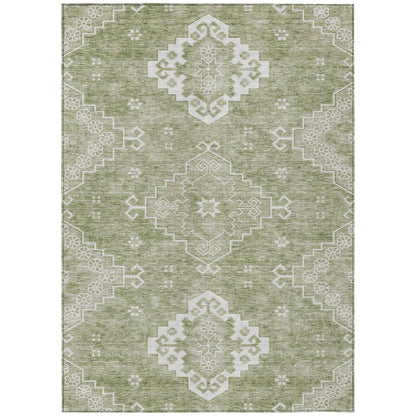 3' X 5' Artichoke Green Beige And Ivory Medallion Washable Indoor Outdoor Area Rug