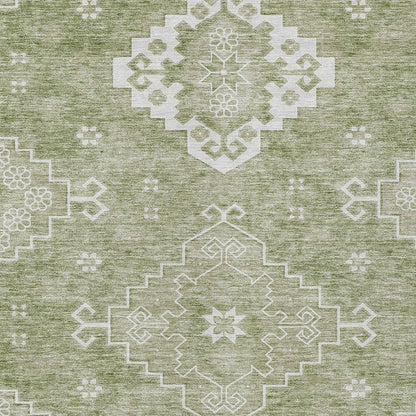 3' X 5' Artichoke Green Beige And Ivory Medallion Washable Indoor Outdoor Area Rug