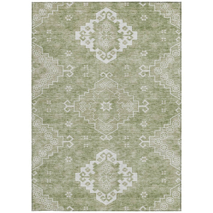 3' X 5' Artichoke Green Beige And Ivory Medallion Washable Indoor Outdoor Area Rug
